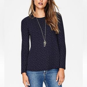 Boden Navy Gold Glitter Spot Modal Long Sleeves Sabrina Swing Top Size Small